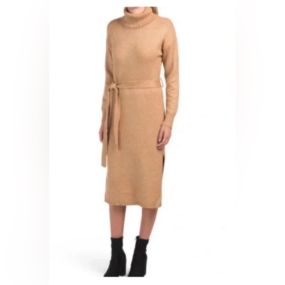 Rachel Zoe turtleneck dress, caramel camel